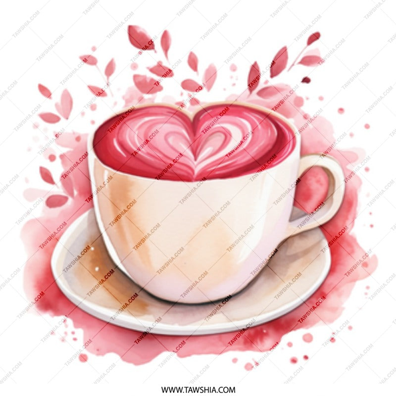 Heart Latte Mug, Coffee Mug, Valentine's Day, Love Mug, Watercolor Mug, Tea Cup, Gift Mug, Pink Coffee, Drinkware, Cute Mug, Unique Gift - Tawshia