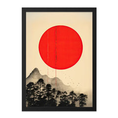 Japanese Sunrise Wall Art, Minimalist Landscape Print, Red Sun Mountain Painting, Asian Inspired Home Decor, Contemporary Artwork - Tawshia