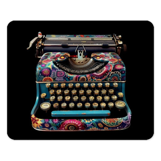 Vintage Typewriter Mouse Pad, Floral Pattern, Unique Office Decor, Retro Style Desk Accessory, Colorful Stationery, Gift for Writers - Tawshia