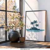 Tropical Island Wall Art, Minimalist Palm Tree Print, Coastal Home Decor, Ocean View Artwork, Beach Theme Art, Summer Vibes Decoration - Tawshia