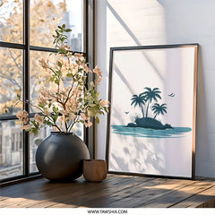 Tropical Island Wall Art, Minimalist Palm Tree Print, Coastal Home Decor, Ocean View Artwork, Beach Theme Art, Summer Vibes Decoration - Tawshia