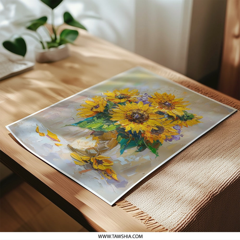 Sunflower Photographic Print, Floral Wall Decor, Still Life Art Print, Sunflower Painting Photo, Bright Home Decor, Summer Flower Print - Tawshia