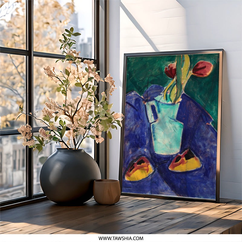 Still Life Tulips Wall Art, Expressionist Painting, Floral Art Print, Vase Art, Kitchen Wall Decor, Home Decor (134 characters) - Tawshia