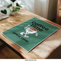 Coffee Time Photographic Print, Retro Cartoon Art, Great Time Poster, Fun Kitchen Decor, Coffee Lover Gift, Quirky Wall Art - Tawshia