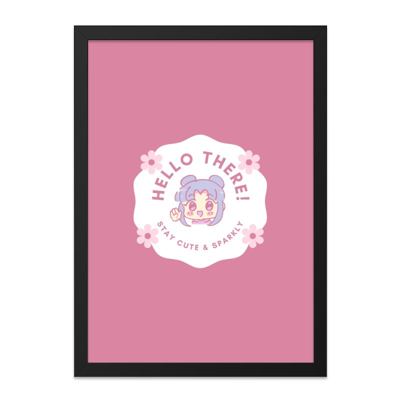Cute Anime Wall Art, Hello There Print, Kawaii Decor, Stay Cute, Sparkly Art, Nursery Decor, Pink Wall Art, Manga Girl Art - Tawshia