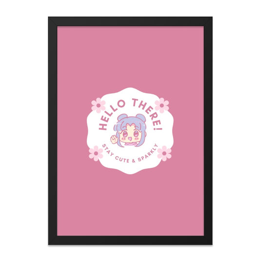 Cute Anime Wall Art, Hello There Print, Kawaii Decor, Stay Cute, Sparkly Art, Nursery Decor, Pink Wall Art, Manga Girl Art - Tawshia