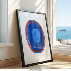 Abstract Blue Wall Art, Modern Red Accent Painting, Contemporary Home Decor, Circle Design Print, Minimalist Art, Unique Wall Decor - Tawshia
