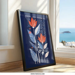Modern Floral Art, Abstract Flower Wall Art, Contemporary Art Print, Botanical Wall Decor, Red Tulip Painting, Blue Wall Art, Home Decor - Tawshia