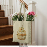 Cupcake Pear Tote Bag, Watercolor Dessert Bag, Sweet Treat Illustration, Foodie Gift, Unique Grocery Bag, Reusable Shopping Bag - Tawshia
