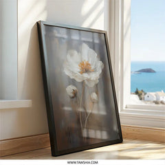 White Poppy Flower Wall Art, Floral Painting Print, Botanical Home Decor, Modern Art Print, Abstract Floral Art - Tawshia