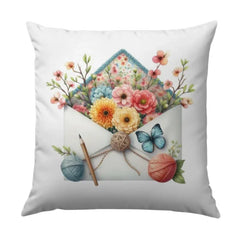 Floral Envelope Pillow, Butterfly Pillow, Flower Letter Pillow, Yarn and Pencil Pillow, Home Decor Pillow, Couch Pillow, Accent Pillow - Tawshia