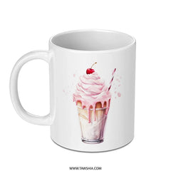 Pink Milkshake Mug, Watercolor Drink Mug, Cherry Topped Mug, Dessert Mug, Gift Idea, Sweet Treat Mug, Novelty Mug - Tawshia