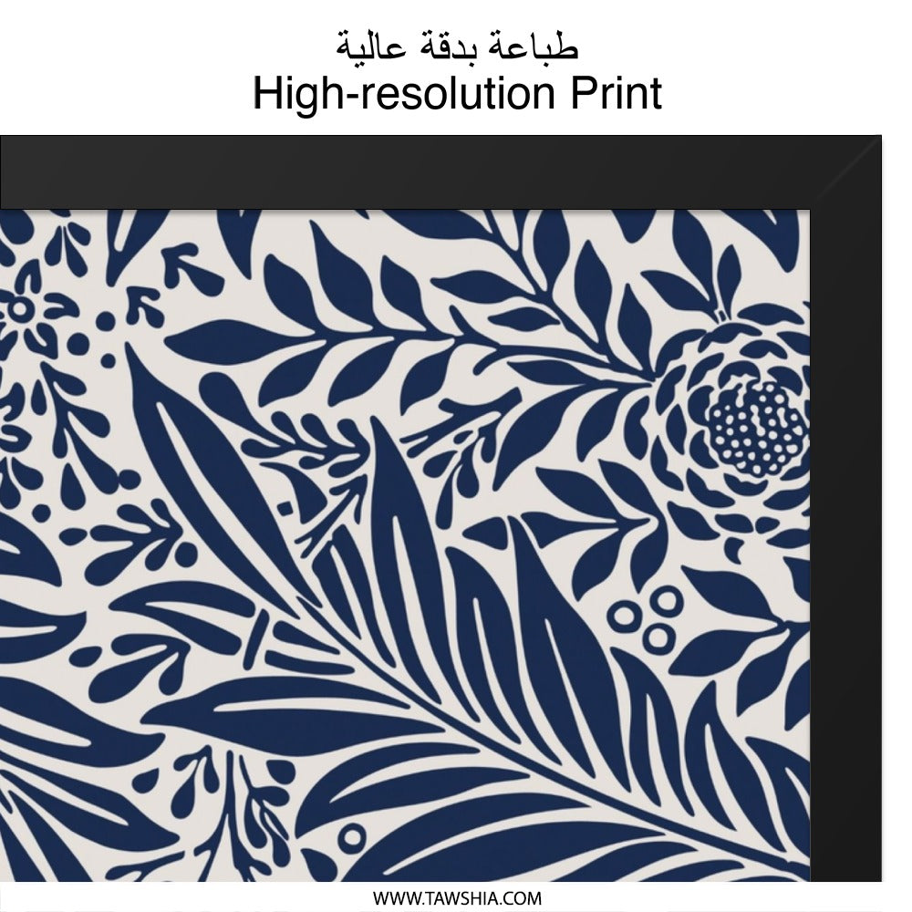 Indigo Floral Wall Art, Botanical Print, Navy Blue Foliage Decor, Modern Home Art, Elegant Nature Inspired Artwork, Living Room Decoration - Tawshia