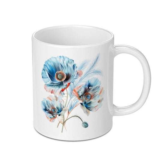 Blue Poppy Mug, Floral Coffee Cup, Flower Lover Gift, Unique Tea Mug, Botanical Mug, Spring Decor, Housewarming Gift, Artistic Mug - Tawshia