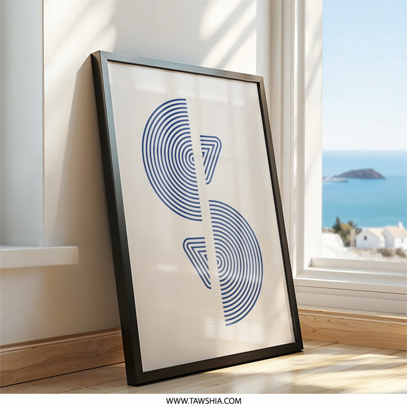Abstract Geometric Wall Art, Navy Blue Circle Triangle Print, Modern Minimalist Home Decor, Contemporary Art, Wall Decor - Tawshia