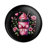 Pink Coffee Pinback Button, Floral Drink Button, Coffee Lover Gift, Cute Button, Valentine's Day Button, Trendy Button, Aesthetic Button - Tawshia