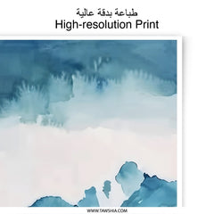 Watercolor Seascape Photographic Print, Coastal Mountain Range Art, Beach Scene Painting, Blue Ocean Waves, Nature Wall Decor - Tawshia