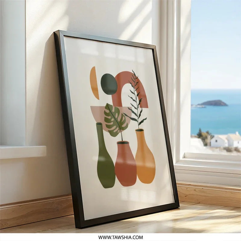 Abstract Plant Wall Art, Bohemian Print, Modern Wall Decor, Geometric Shapes, Botanical Art, Home Decor, Living Room Art, Trendy Wall Art - Tawshia