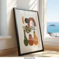 Abstract Plant Wall Art, Bohemian Print, Modern Wall Decor, Geometric Shapes, Botanical Art, Home Decor, Living Room Art, Trendy Wall Art - Tawshia
