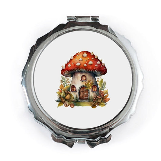 Mushroom House Pocket Mirror, Cottagecore Mirror, Whimsical Pocket Mirror, Cute Makeup Mirror, Fun Gift Idea, Travel Mirror - Tawshia