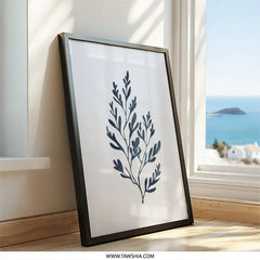 Navy Botanical Wall Art, Modern Leaf Print, Minimalist Plant Decor, Dark Blue Foliage Artwork, Framed Wall Decor, Nature Inspired Art - Tawshia