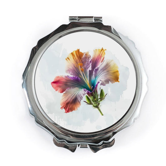Hibiscus Pocket Mirror, Floral Art Mirror, Tropical Flower Compact Mirror, Colorful Blossom Makeup Mirror, Gift for Her, Purse Mirror - Tawshia
