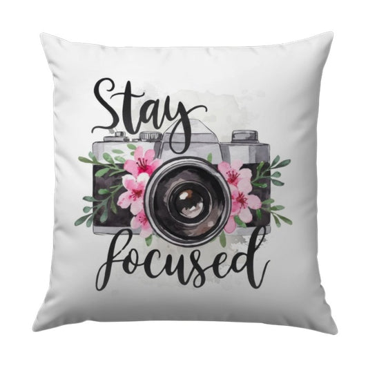 Stay Focused Camera Pillow, Photography Lover Gift, Watercolor Style Home Decor Throw Pillow, Decorative Accent Pillow - Tawshia