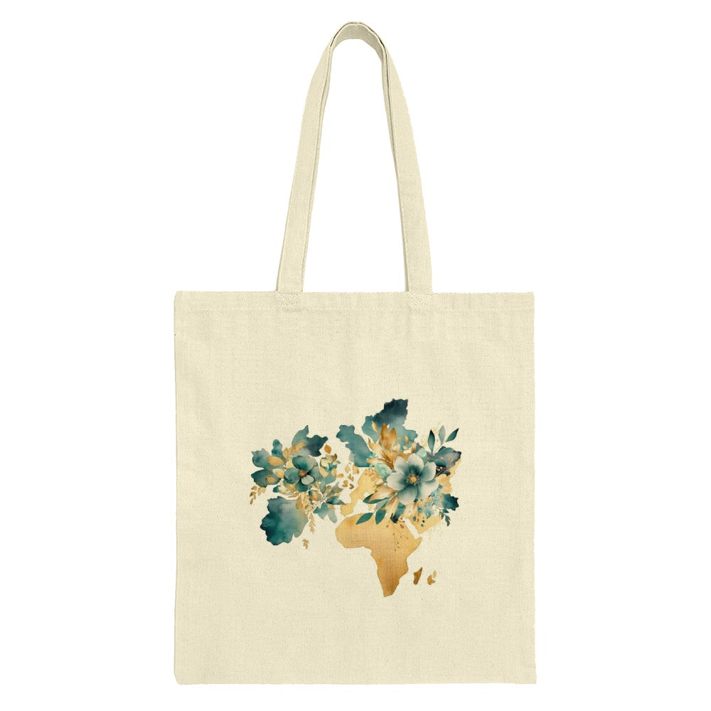 Floral World Map Tote Bag, Watercolor Africa Europe Tote, Nature Inspired Bag, Geography Gift, Travel Lover Tote, Unique Design - Tawshia