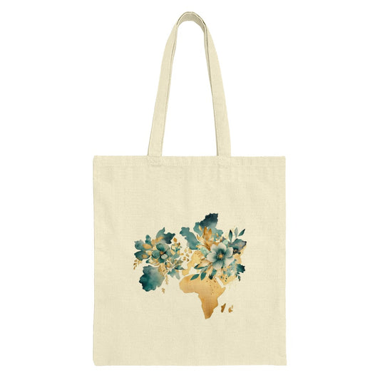 Floral World Map Tote Bag, Watercolor Africa Europe Tote, Nature Inspired Bag, Geography Gift, Travel Lover Tote, Unique Design - Tawshia
