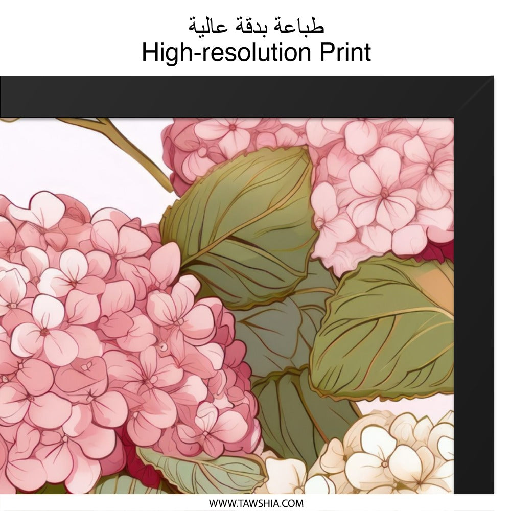 Hydrangea Wall Art, Floral Print, Botanical Wall Decor, Flower Art Print, Pink and White Hydrangeas, Home Decor, Floral Wall Hanging - Tawshia