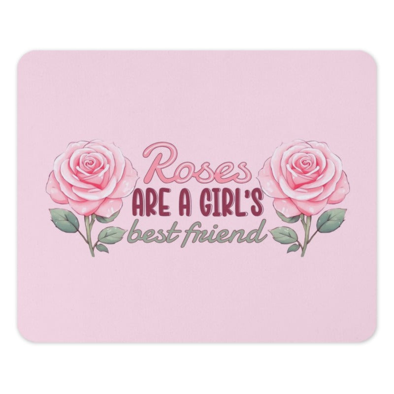 Pink Roses Mouse Pad, Floral Art, Gift for Her, Roses are a Girl's Best Friend Mousepad, Cute Office Decor, Gaming Accessories - Tawshia