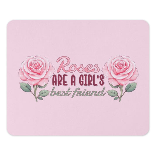 Pink Roses Mouse Pad, Floral Art, Gift for Her, Roses are a Girl's Best Friend Mousepad, Cute Office Decor, Gaming Accessories - Tawshia