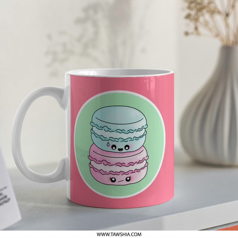 Cute Macarons Mug, Kawaii Dessert Coffee Cup, Sweet Treat Gift, Pastel Colors Mug, Foodie Gift Idea, Unique Coffee Mug, Funny Macaron Mug - Tawshia