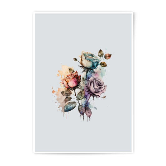 Watercolor Roses Photographic Prints, Floral Art Print, Botanical Wall Decor, Flower Bouquet Photo, Colorful Rose Illustration - Tawshia