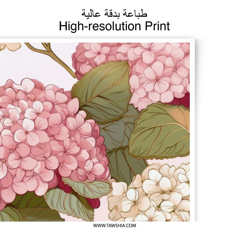 Hydrangea Photographic Print, Floral Wall Art, Botanical Decor, Pink Flowers, Home Decor, Elegant Print, Living Room Art - Tawshia