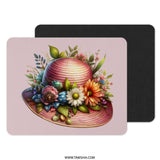 Floral Hat Mouse Pad, Elegant Desk Decor, Cute Office Gift, Artistic Computer Accessory, Stylish Workspace Essential - Tawshia