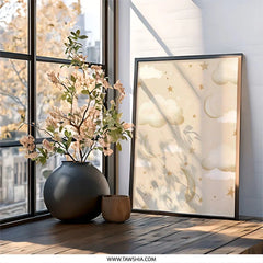 Moon Star Cloud Wall Art, Celestial Nursery Art Print, Dreamy Kids Room Decor, Cute Baby Room Wall Decor, Neutral Nursery Print - Tawshia