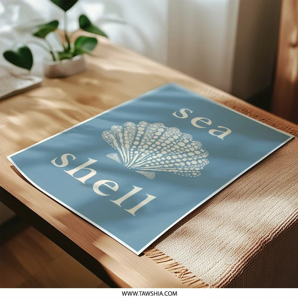Sea Shell Photographic Print, Coastal Wall Art, Beach House Decor, Ocean Theme Print, Seashell Art, Nautical Home Decor, Blue Art - Tawshia