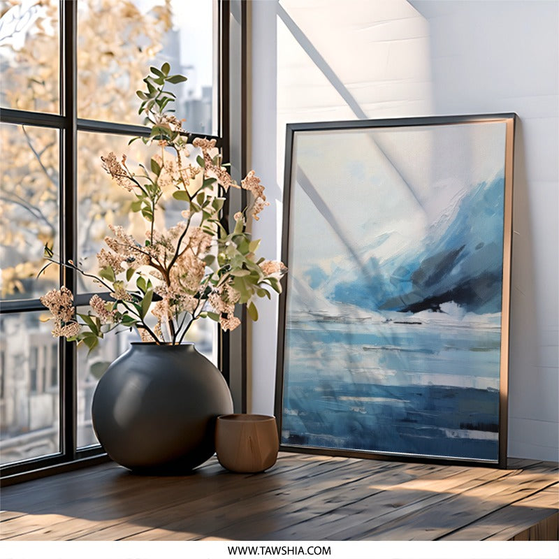 Abstract Landscape Wall Art, Blue Mountain Painting Print, Modern Nature Home Decor, Minimalist Artwork, Serene Scenery Art - Tawshia