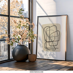 Abstract Line Art Wall Art, Modern Print, Minimalist Art Decor, Beige and Black Wall Hanging, Contemporary Home Decor, Stylish Artwork - Tawshia