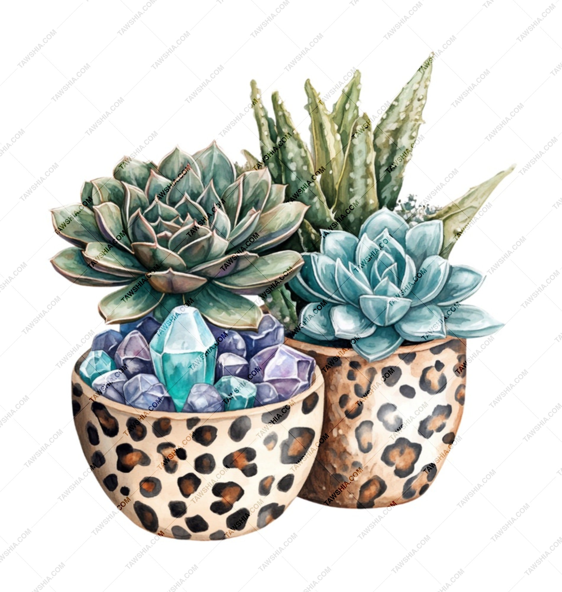 Succulent Mug, Leopard Print Mug, Crystal Mug, Plant Lover Gift, Aesthetic Mug, Unique Mug Design, Coffee Mug Gift Idea (139) - Tawshia