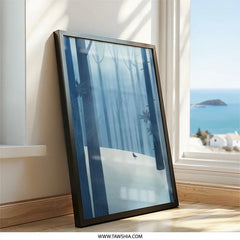 Winter Forest Wall Art, Bird in Snow Scene Print, Minimalist Landscape Artwork, Modern Home Decor, Blue Forest Illustration (138 characters) - Tawshia