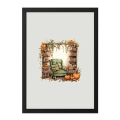 Cozy Autumn Reading Nook Wall Art, Pumpkin Bookshelf Print, Fall Home Decor, Seasonal Art, Wingback Chair, Book Lover Gift - Tawshia