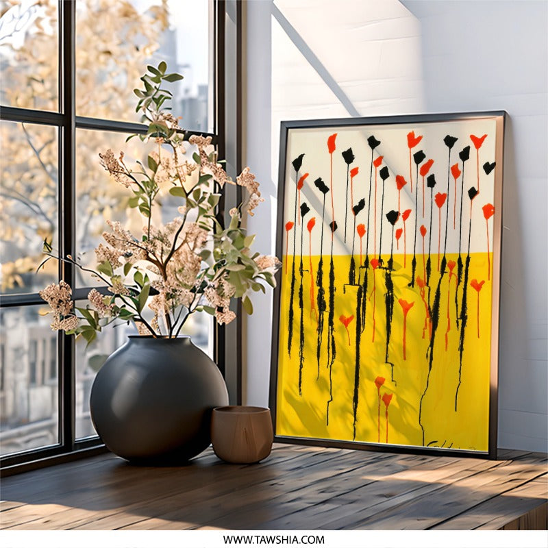 Abstract Floral Wall Art, Red Black Flowers Print, Modern Art Poster, Botanical Wall Decor, Unique Home Gift, Trendy Wall Art - Tawshia