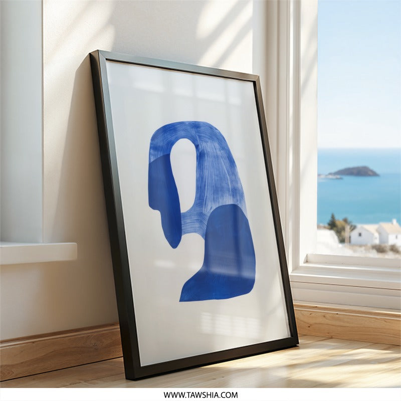 Abstract Blue Wall Art, Modern Art Print, Unique Home Decor, Indigo Art, Minimalist Art, Fluid Shape Art - Tawshia