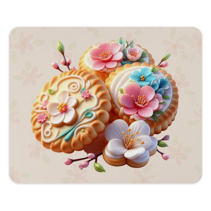 Floral Cookie MousePad, Cute Baking Mousepad, Decorative Mouse Pad, Pastel Decor Mousepad, Office Desk Accessories, Kawaii Desk Mat - Tawshia