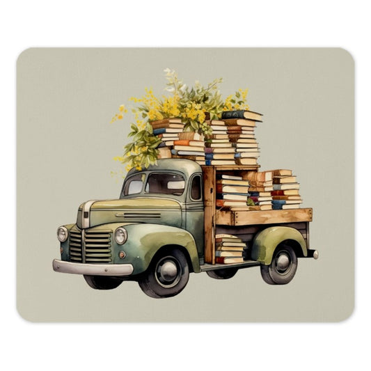 Vintage Truck Mouse Pad, Book Lover Gift, Floral Books, Book Truck, Cute Desk Decor, Unique Mousepad, Literary Gift, Vintage Car Design - Tawshia