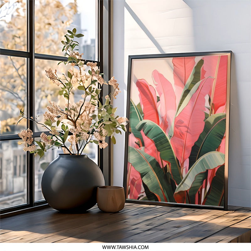 Pink Banana Leaf Wall Art, Tropical Print, Botanical Wall Decor, Modern Art Print, Home Decor, Trendy Wall Art, Plant Lover Gift - Tawshia