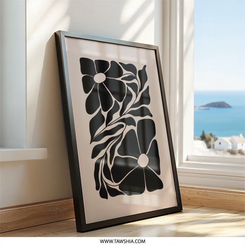 Abstract Flower Wall Art, Floral Print, Botanical Art Print, Minimalist Art, Modern Home Decor, Black and Beige Wall Art - Tawshia