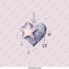Starry Heart Pocket Mirror, Celestial Heart Mirror, Cute Pocket Mirror, Dreamy Star Design Compact Mirror, Gift for Her, Space Lover Gift - Tawshia